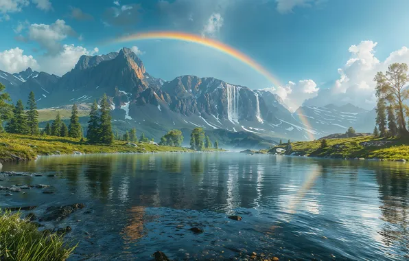Rainbow, landscape, nature, beautiful, view, ai art