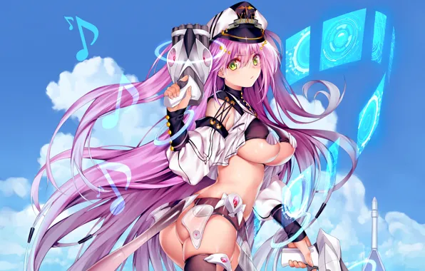 Girl, sexy, ass, cleavage, thighhighs, pink hair, long hair, boobs