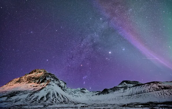 Картинка небо, звезды, горы, ночь, гора, Исландия, by Greg Annandale