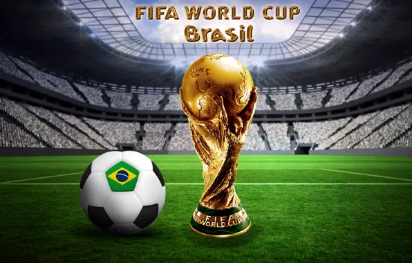 Футбол, мяч, Бразилия, stadium, football, flag, ball, кубок мира