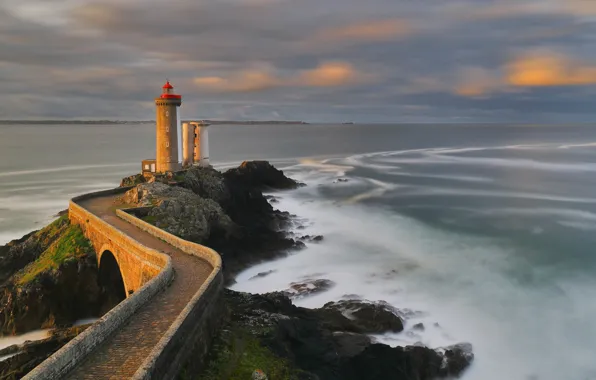 Картинка побережье, Франция, маяк, Brittany Coast
