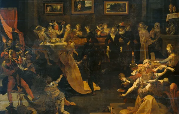 Масло, картина, 1630, Joos van Winghe, Ночной Банкет и Маскарад