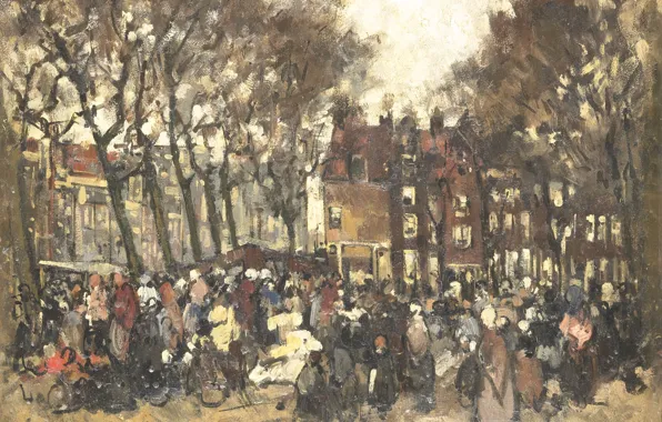 Дерево, масло, картина, 1906, Joannes B.A.M. Westerwoudt, Северный Рынок в Амстердаме
