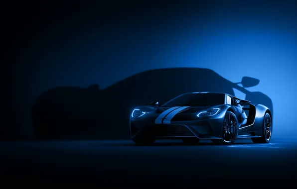 Ford, Авто, Синий, Машина, Тень, Ford GT, Car, Art