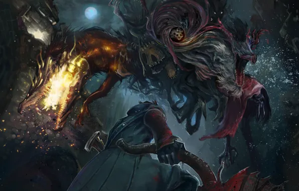 Арт, охотник, art, Bloodborne, Церковное чудовище, Сторожевой пёс Древних Богов