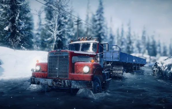 HDR, Alaska, Wood, Winter, Water, Snow, Truck, Game