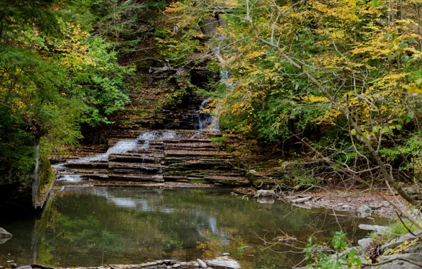 Картинка Водопад, Осень, USA, США, Fall, Autumn, Waterfall, Итака