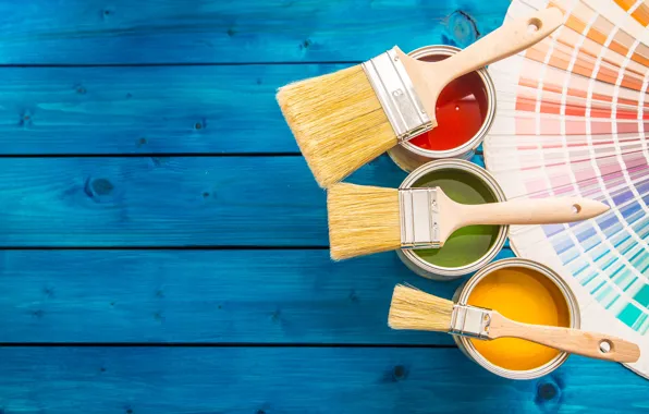 Colors, wood, paint, paint buckets
