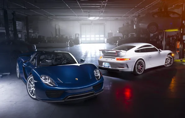 Картинка Porsche, Blue, Front, Spyder, 918, GT3, White, Supercars