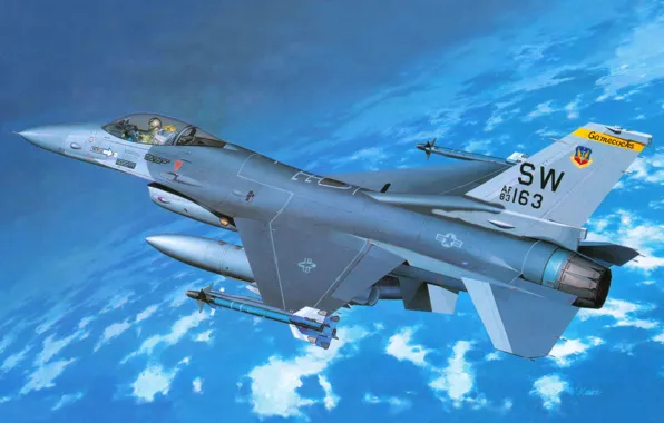 Картинка самолет, легкий, сокол, американский, General Dynamics, Сражающийся, истребитель. четвертого. поколения., дословно