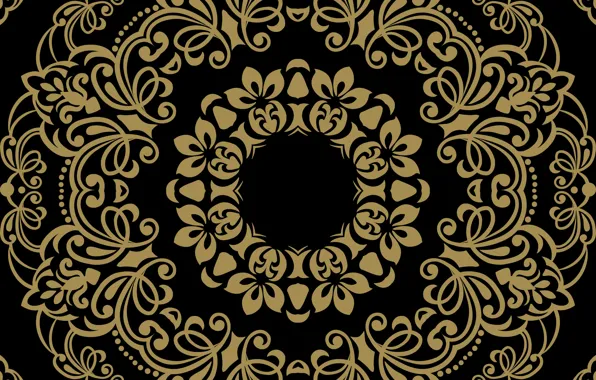 Картинка фон, черный, золотой, орнамент, pattern, ornament, seamless