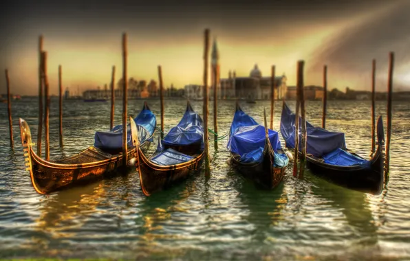 Картинка море, небо, вода, пейзаж, природа, лодки, Italy, Venice