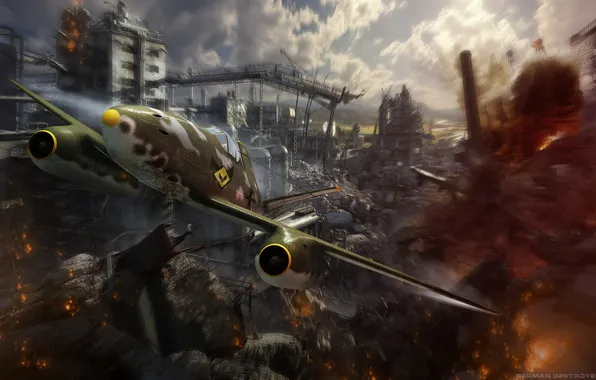 Картинка самолет, разрушения, aviation, авиа, MMO, Wargaming.net, World of Warplanes, WoWp