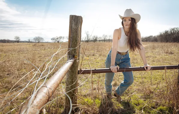Girl, summer, grass, meadow, sky blue, Cow Girl, Jenna Paulette