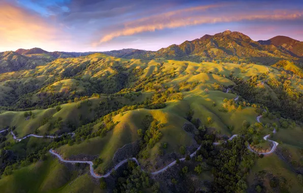 Дорога, облака, горы, горизонт, простор, Калифорния, Сан-Франциско, California