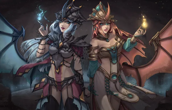 Грудь, девушка, фантастика, огонь, магия, крылья, костюм, succubus