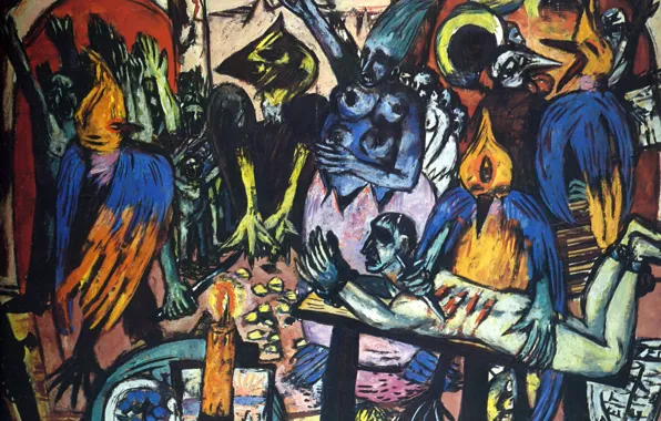 Картинка свеча, попугаи, 1938, пытки, Авангард, Экспрессионизм, Max Beckmann, Птичий ад