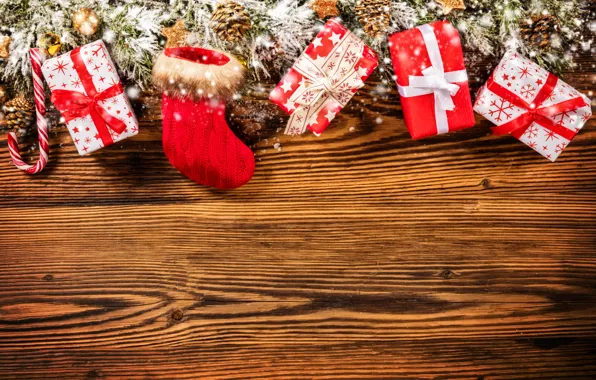 Картинка снег, украшения, елка, Новый Год, Рождество, подарки, happy, Christmas