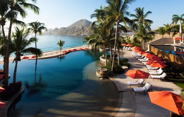 Пальмы, океан, бассейн, Мексика, курорт, Mexico, Hacienda Beach Cluband Residences