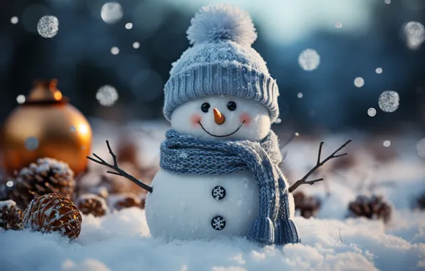 Зима, снег, Новый Год, Рождество, снеговик, happy, Christmas, night