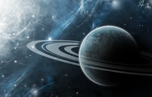 Картинка космос, вселенная, планета, кольца, арт, сатурн