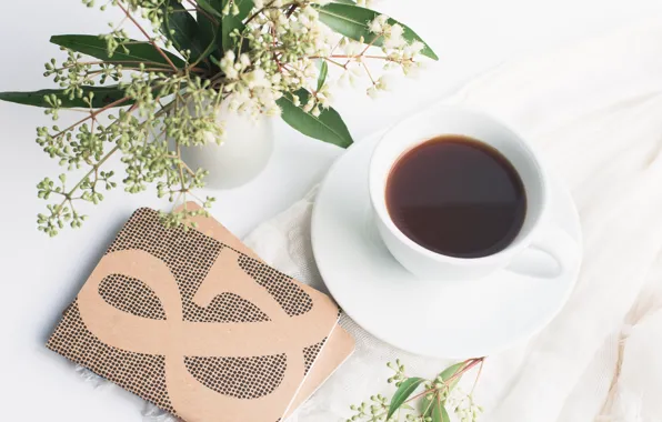 Цветы, чай, букет, блокнот, notebook, flowers, bouquet, tea