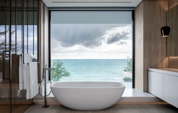 House, bathroom, lake landscape