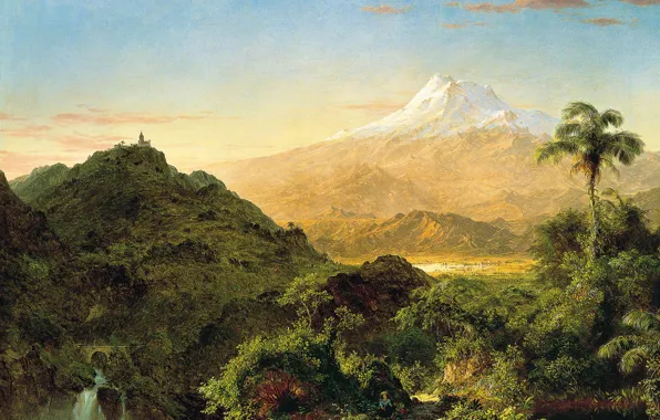 Горы, природа, пальма, картина, Фредерик Эдвин Чёрч, Южноамериканский Пейзаж