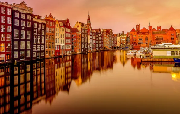 Картинка здания, канал, Нидерланды, Amsterdam, Голландия