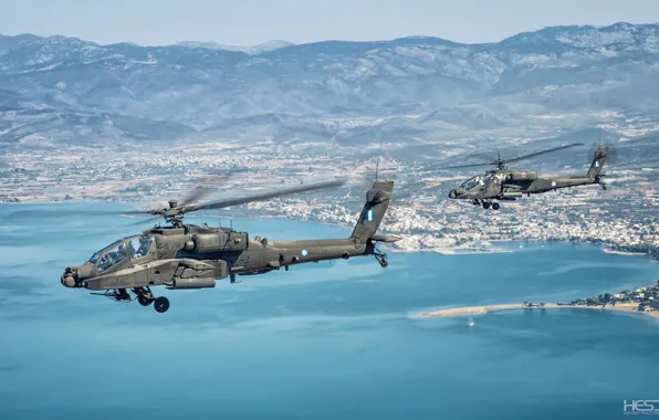 Картинка Море, Берег, Apache, AH-64 Apache, Шасси, Ударный вертолёт, Кокпит, HESJA Air-Art Photography