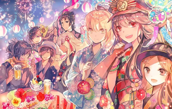 Праздник, салют, персонажи, фестиваль, Fate / Grand Order, Судьба великая кампания