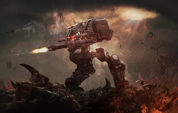 Fire, Blizzard, Terran, Starcraft, Зерги, Голиаф, Goliath, Game Art