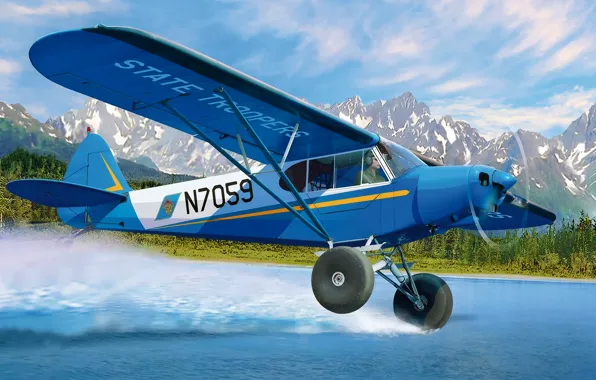 Art, airplane, painting, aviation, Piper PA-18 Super Cub