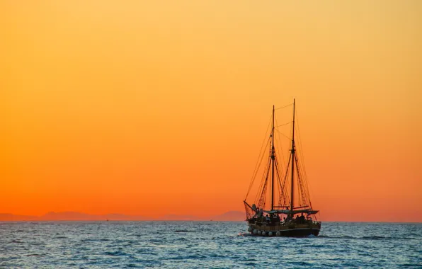Море, парусник, утро, sea, horizon, sailboat