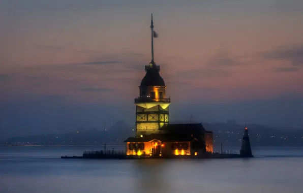Картинка огни, пролив, маяк, Стамбул, Турция, Босфор