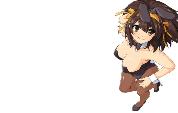 Girl, sexy, cleavage, long hair, legs, brown hair, boobs, anime