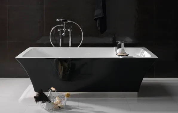 Картинка белый, дизайн, черный, интерьер, ванна, ванная комната