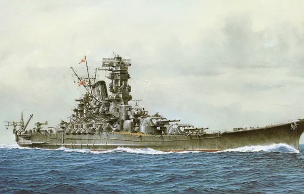 Корабль, арт, флот, военный, линкор, японский, battleship, WW2