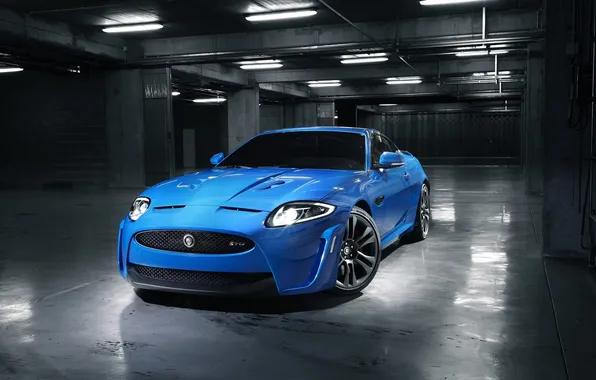Картинка синий, фото, гараж, ягуар, Jaguar XKR S 2011