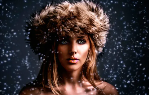Картинка девушка, снег, портрет, Merry X-Mas