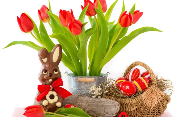 Яйца, пасха, тюльпаны, red, flowers, tulips, eggs, easter
