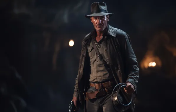 Fedora, Harrison Ford, Indiana Jones, whips, AI art