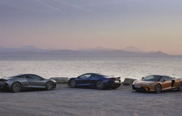 Закат, побережье, McLaren, вечер, суперкары, 2019, McLaren GT