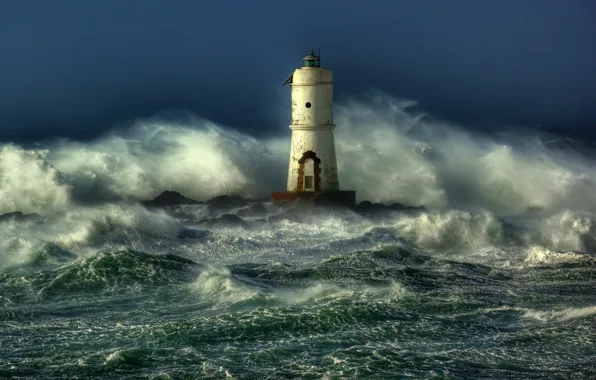 Картинка море, волны, шторм, маяк
