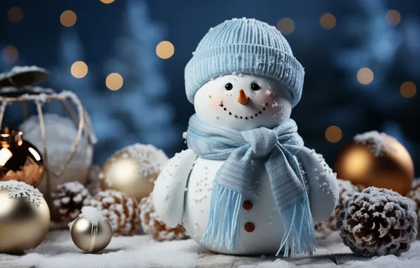 Картинка зима, снег, Рождество, Новый год, снеговик, Christmas, winter, snow