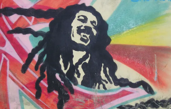 Лицо, улыбка, рисунок, bob marley, дреды