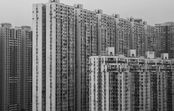 China, window, black and white, buildings, architecture, skyscrapers, Asia, b/w