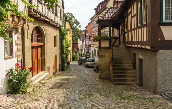 Авто, улица, дома, Германия, лестница, Germany, street, houses