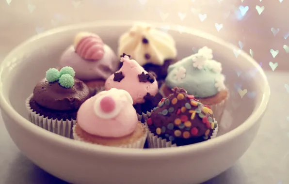 Сердечки, миска, с кремом, кексики