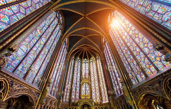 Готика, свечи, собор, витражи, paris, france, канделябры, Sainte Chapelle